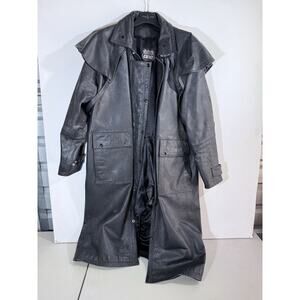 Highway One Vintage Men's Black Leather Long Motorcycle Duster Coat Size Large
